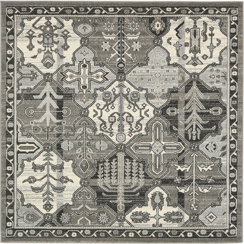 Tapis ivoire à motif géométrique Godina, Carré 6 pi 1 po
