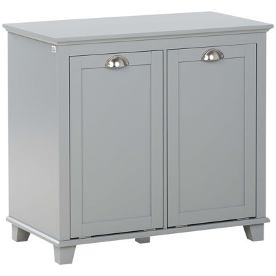 Tilt-Out Laundry Sorter Cabinet, Bathroom Storage Organizer With Two-Compartment Tilt-Out Hamper For Efficient Sorting And Space Management