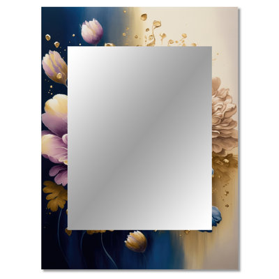 Purple And Blue Watercolor Flowers III - Floral Mirror, Traditional Decorative Wall Mirror, Printed Metal Art