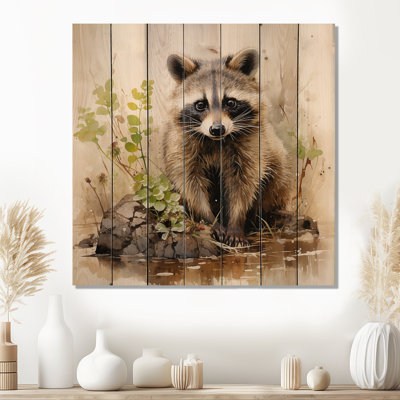 Raccoon S Playful Explorer II - Raccoon Animal On Wood Print