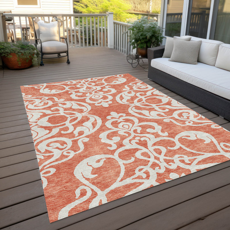 Chayden Washable Damask Indoor / Outdoor Rug, Rectangle 3' x 5'