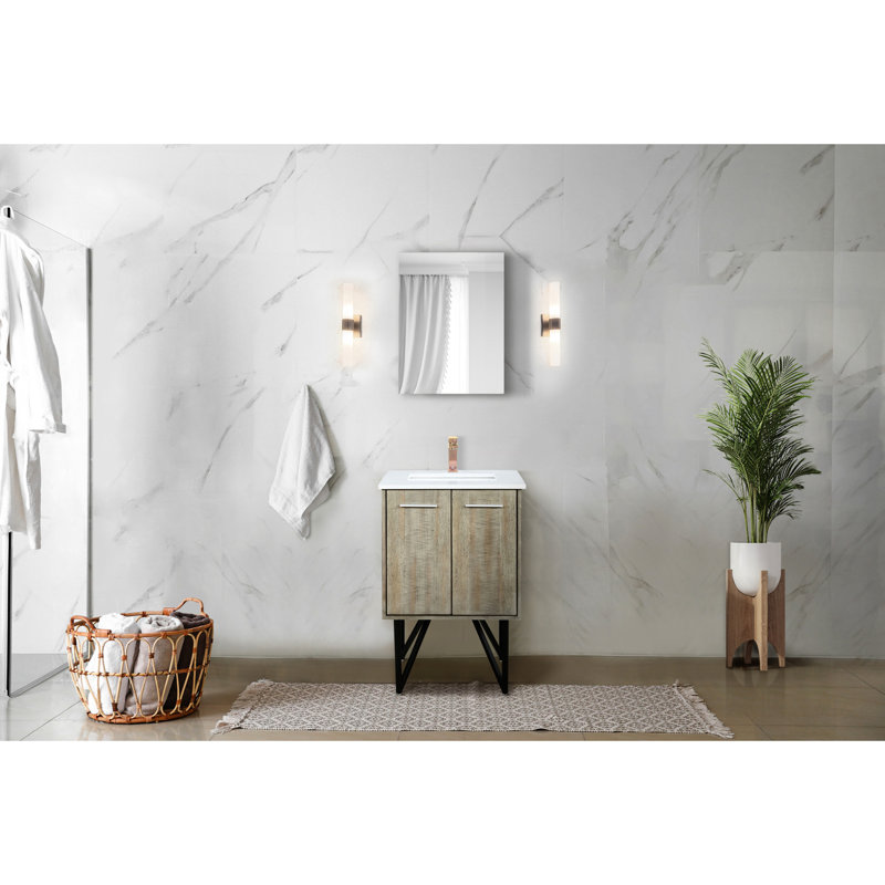 Meuble-lavabo rustique 24 po L 20 po x P 20 po avec comptoir en marbre de culture et robinet or rose - Scratch - 18 miroirs inclus
