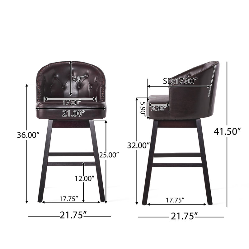 Tabouret tournant à 360 degrés avec garniture cloutée, brun