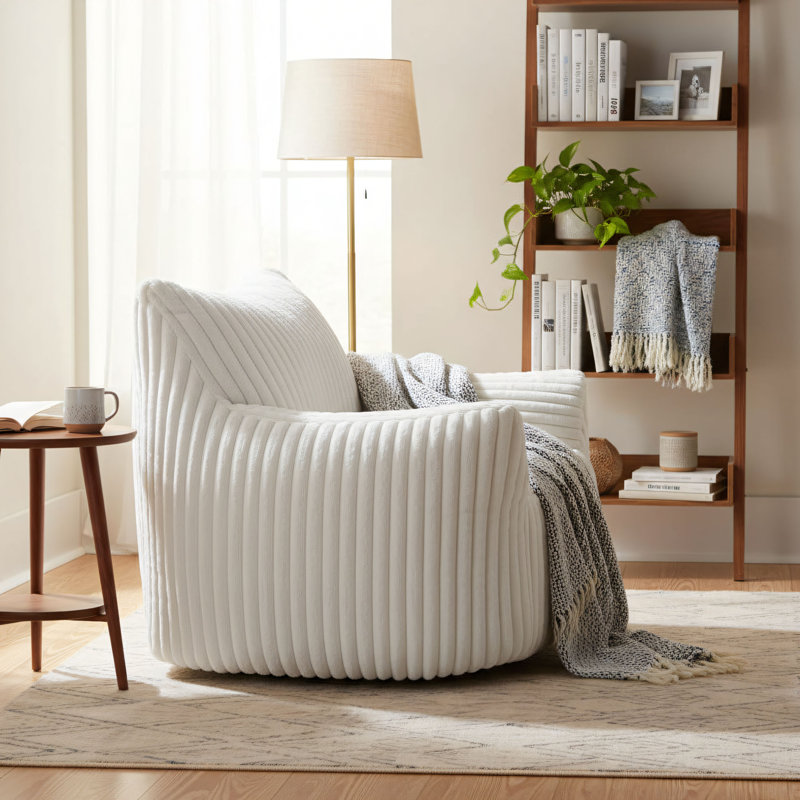 Fauteuil à billes Beige, Velours côtelé beige