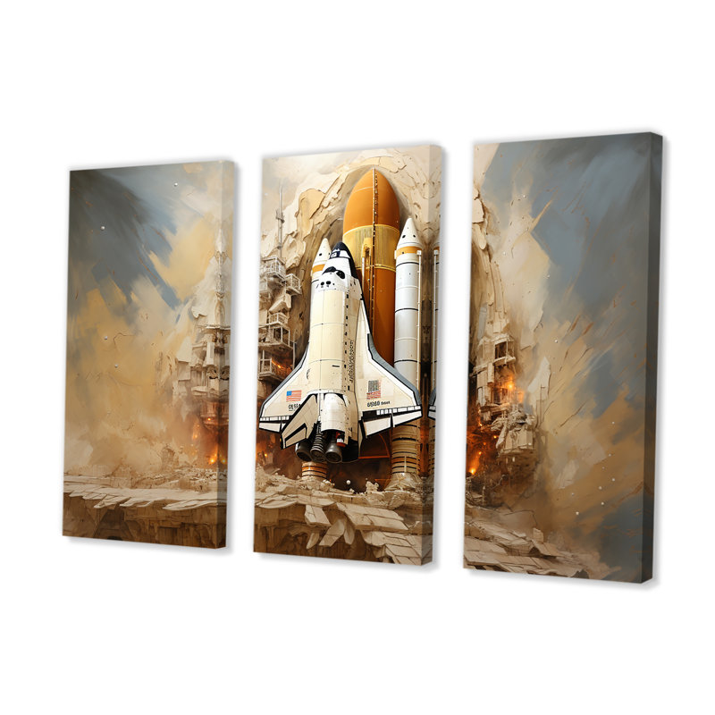 Abstract Space Shuttle Launch - Space Shuttle Canvas Wall Art Set, 28" H x 36" W x 1" D