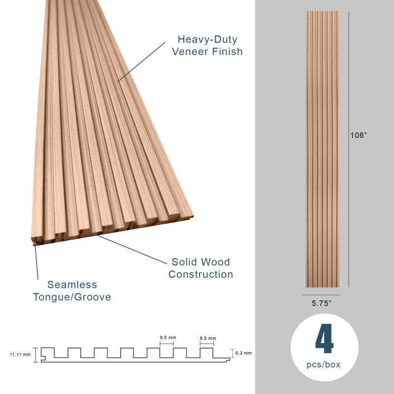 Panneaux muraux en bois à lattes 3D 106 po de long 106 po - Panneau acoustique en bois d'ingénierie pour murs décoratifs modernes