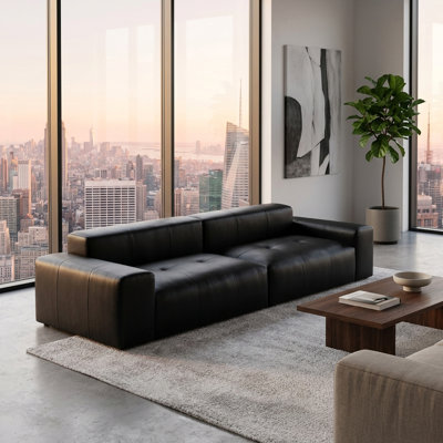 Modern Lounge Sofa with Foam-Filled Cushions, Square Arms, and Spacious Seating - Black