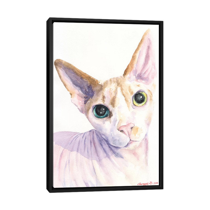 «Sphynx Cat» par George Dyachenko - impression sur toile tendue, H 26 po x l 18 po x P 1,5 po, Toile avec cadre noir