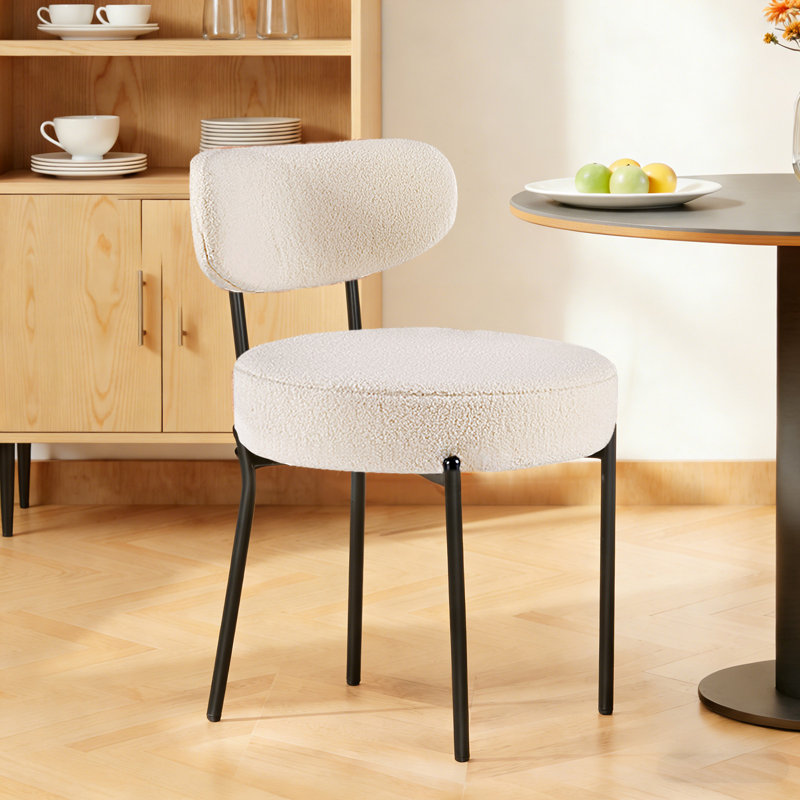 Boucle Sherpa Dining Chairs Set - Ergonomic Curved Back Upholstered Chairs with Sturdy Metal Frame, Easy Assembly for Modern Kitchen & Dining Room