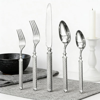 Ensemble de couverts 30 pièces en acier inoxydable avec poignées rétro en forme de corde, couverts 18/10 pour 6 couverts, couverts forgés à la main