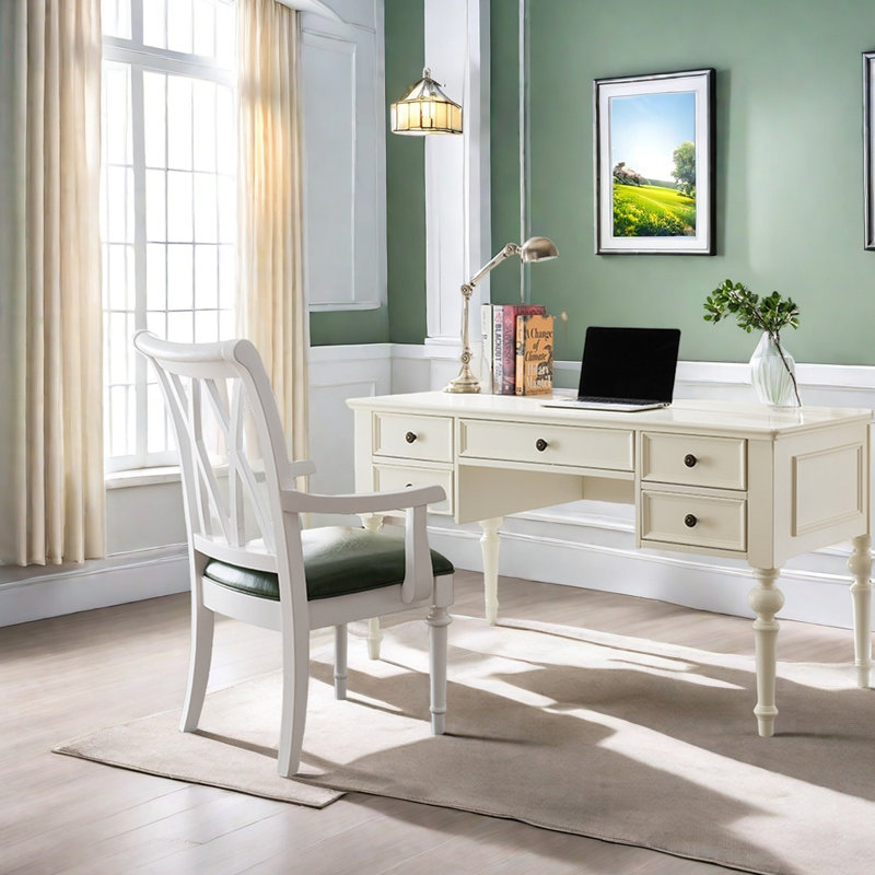 Bureau en bois massif American Country Style, H 30,71 po x l 70,87 po x P 29,92 po, Blanc