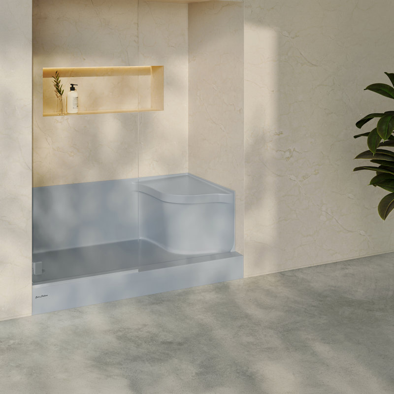 Base de douche 60 po x 32 po avec drain à droite et siège intégré à gauche Aquatique , Gris, Gauche