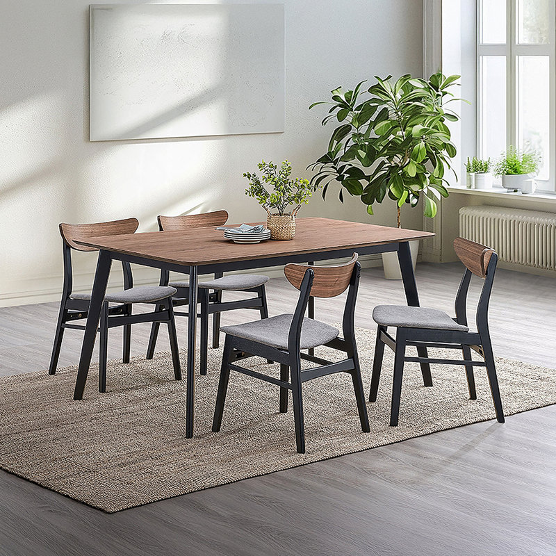 Ensemble de salle à manger contemporain 5 pièces noir et noyer avec 4 chaises d'appoint