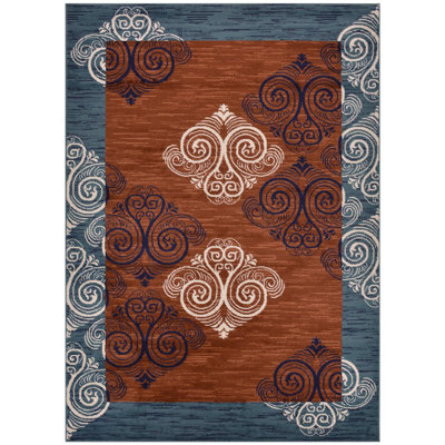 Damask Blue Area Rug 5' x 7'
