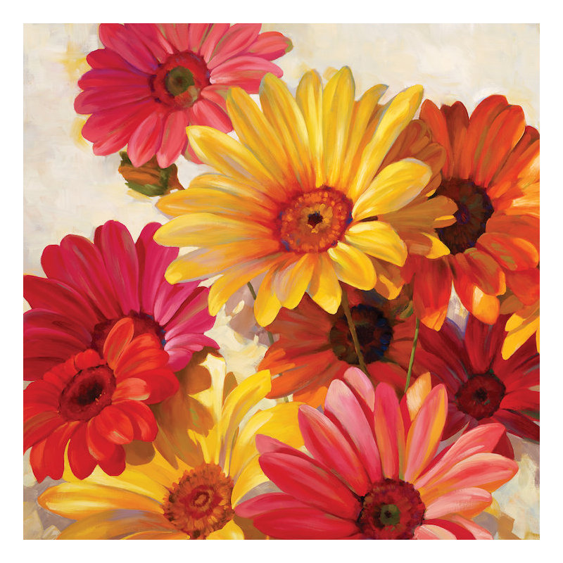Marguerites pour spring, peinture sur toile tendue, H 12 po x l 12 po x P 0,75 po