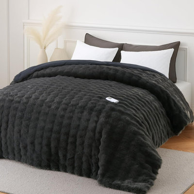 Édredon chauffant avec télécommande sans fil, couverture en fausse fourrure 6 niveaux de chaleur et arrêt automatique après 10 heures, hiver