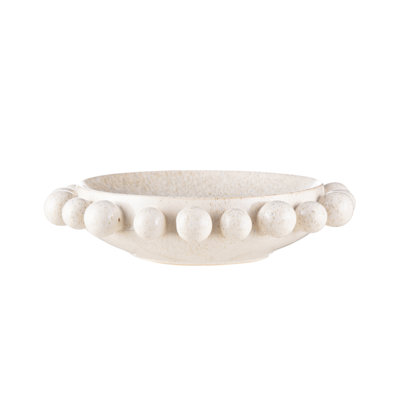 Handmade Ceramic White Round Decoration Dish, Bobble Edged Serving Bowl Home Decor Accent Piece