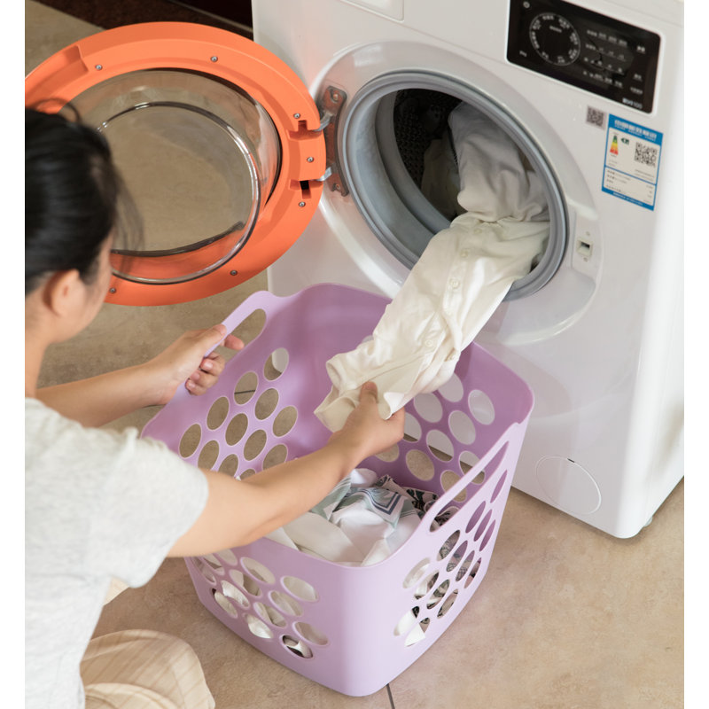 Flexible Plastic Carry Laundry Basket Holder Square Storage Hamper With Side Handles, 3 set, Purple