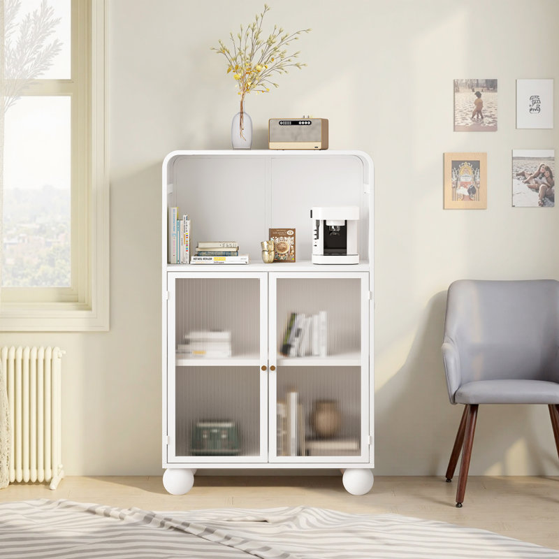 Bathroom Floor Cabinet with Glass Door and Shelve, White