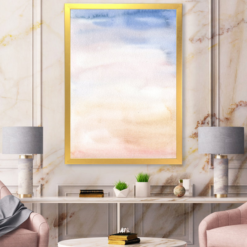 Abstrait pastel avec taches bleu foncé, rose et beige - Peinture sur toile encadrée, H 40 po x l 30 po x 1,5 po