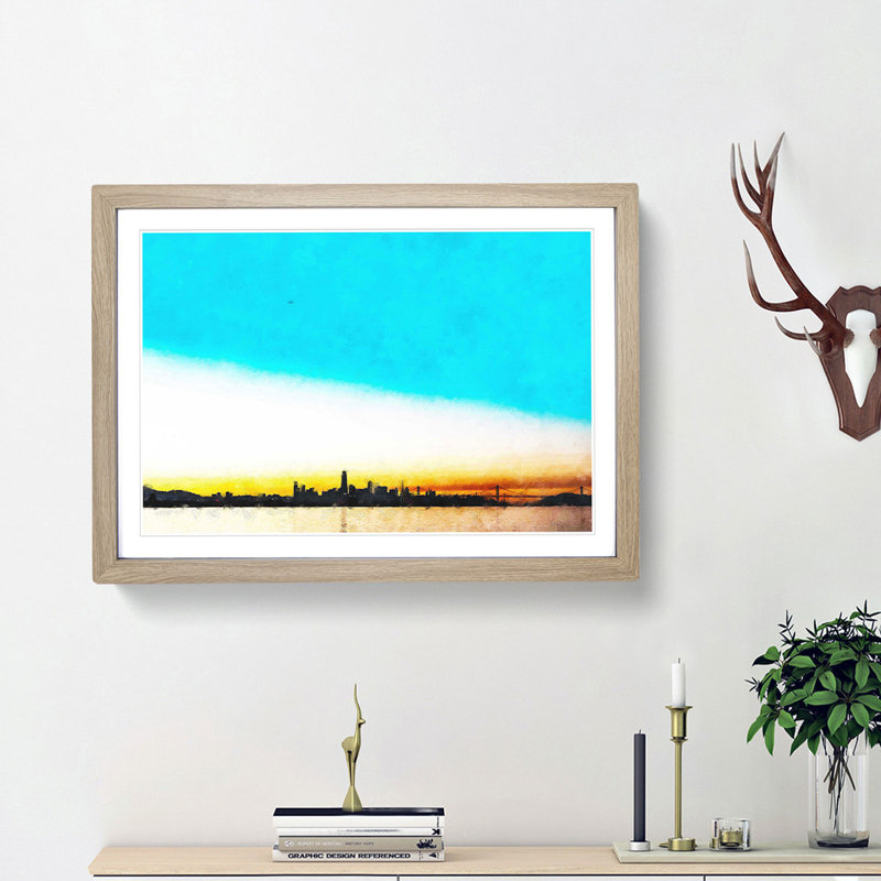 View of San Francisco in California - Picture Frame Painting Print, 62cm H x 87cm W x 2cm D, Oak Framed