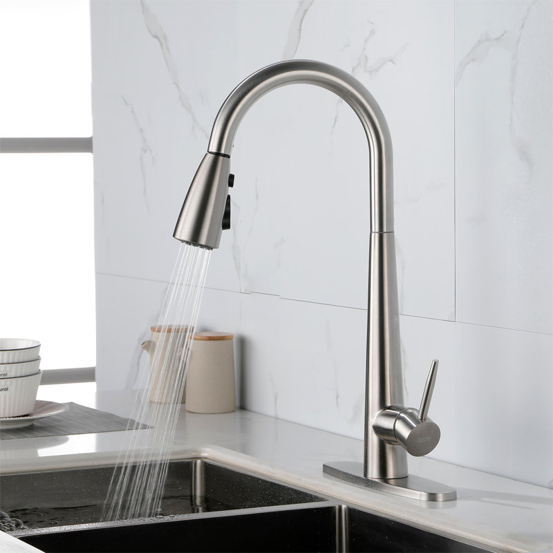 Robinet de cuisine à poignée simple avec plaque de pont Topcraft, Nickel brossé
