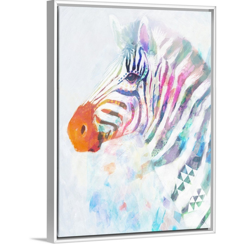 Art sur toile fluorescent zèbre i Silverman, H 24 po x l 18 po x P 1,75 po, Cadre flottant blanc