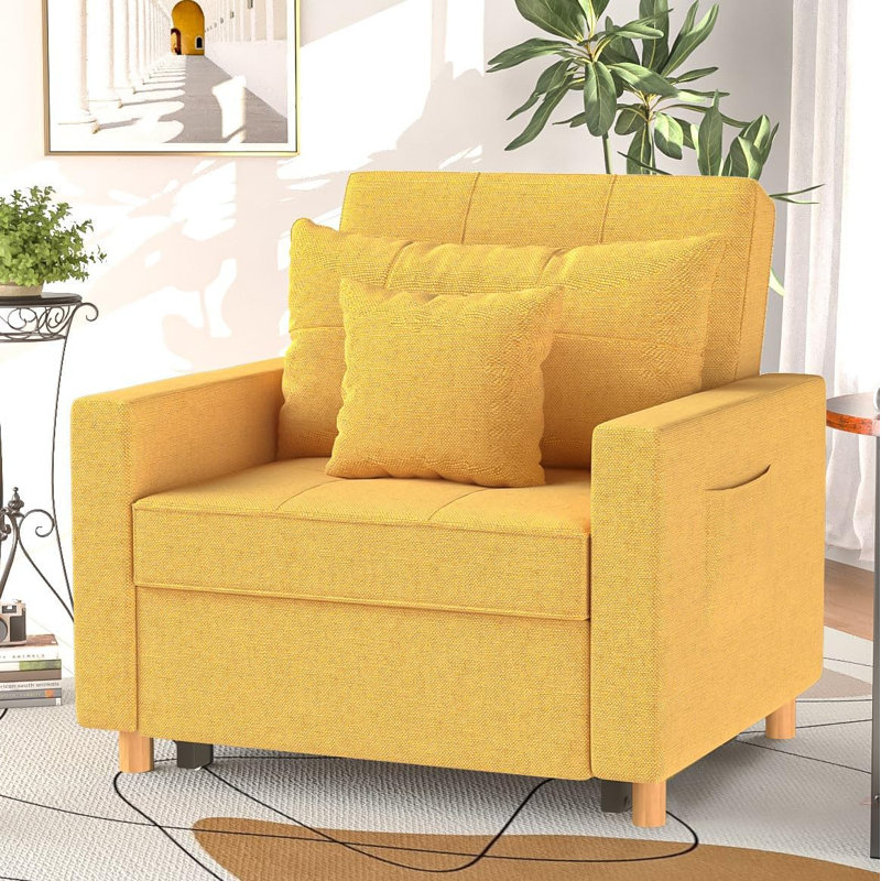 Emma-Leigh 1 Seater Fabric Accent Chairs Bed, Yellow Linen
