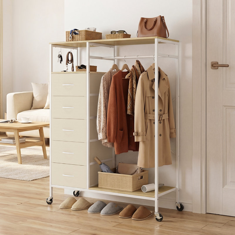 CD006 102cm Rolling Portable Wardrobe, Beige