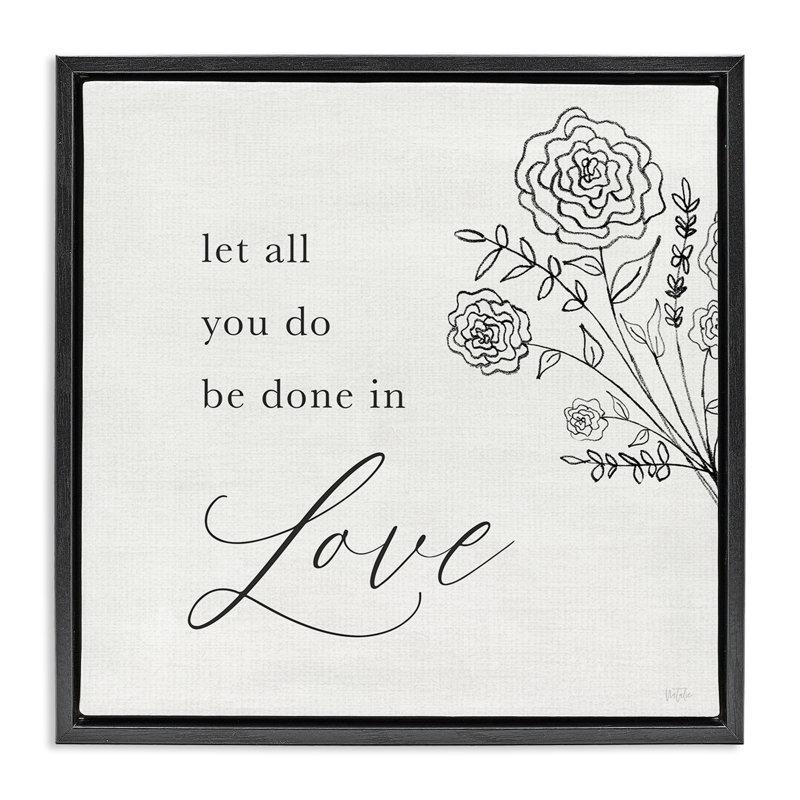 Sentiment d'amour floral, Cadre flottant noir de jais, H 18 po x l 18 po