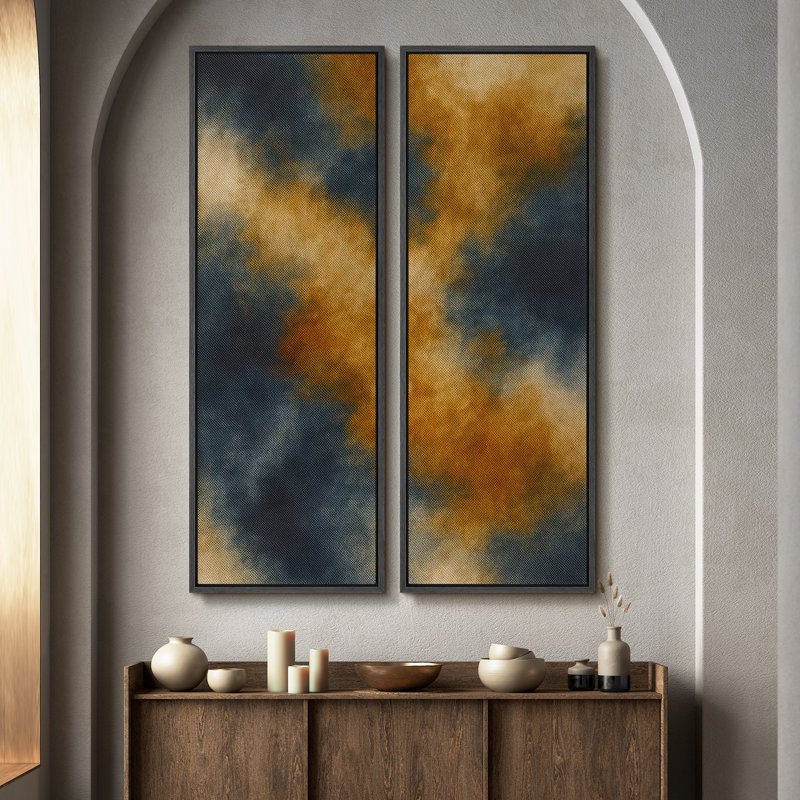 «Blue Cloud Flow Abstract for Office», ensemble de 2 reproductions d'art murales encadrées sur toile 60 po x 20 po x 2 pièces
