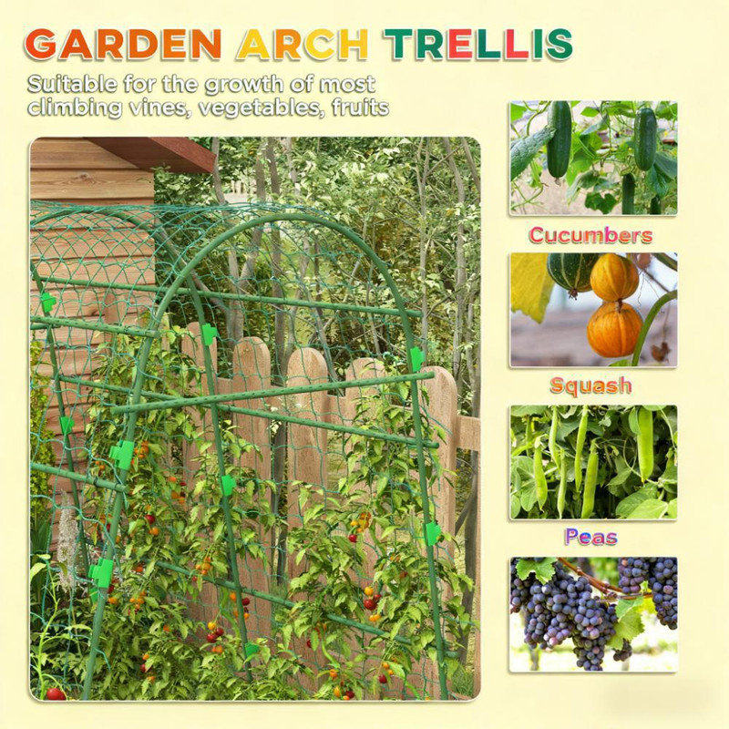 Treillis en arche réglable en A pour plantes grimpantes, support à légumes en acier avec filet pour jardin extérieur, 56,75 po x 65,75 po x 81 po