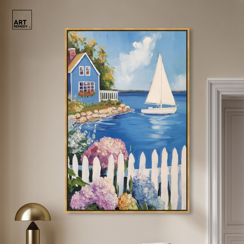 «Tranquil Mooring» par Hokku Designs, Cadre doré, H 16 po x l 11 po
