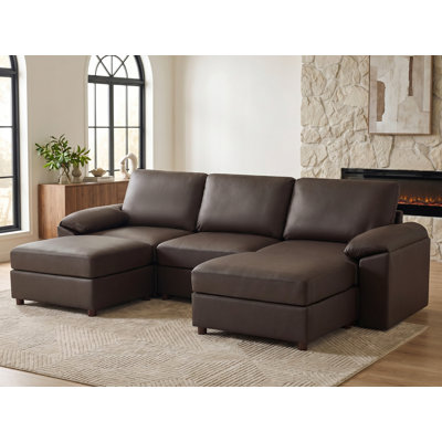 Modern Modular Sectional Sofa With Ottoman, Convertible Shaped PU Leather Couch Collection