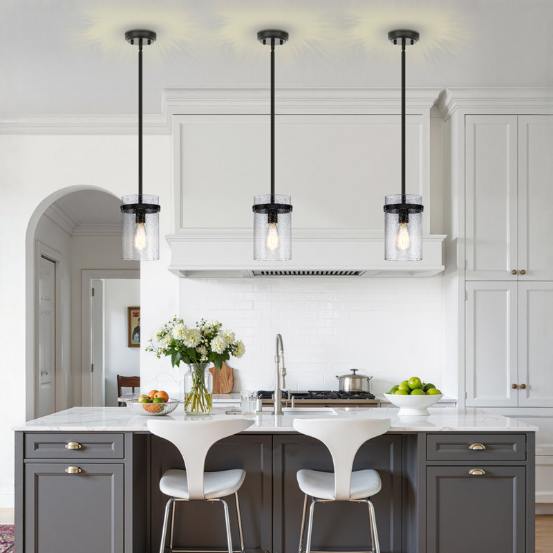 Levona 1-Light Pendant Light with Seed Glass for Kitchen Island (Matte Black Finish), Matte Black