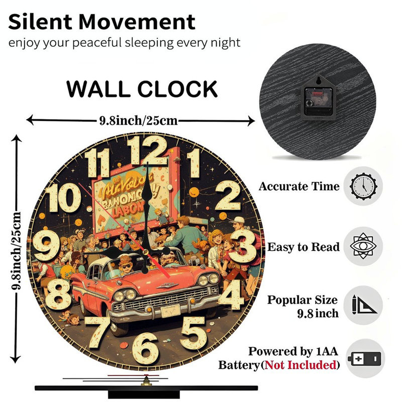 Horloge de voiture rétro, décoration murale rétro classique