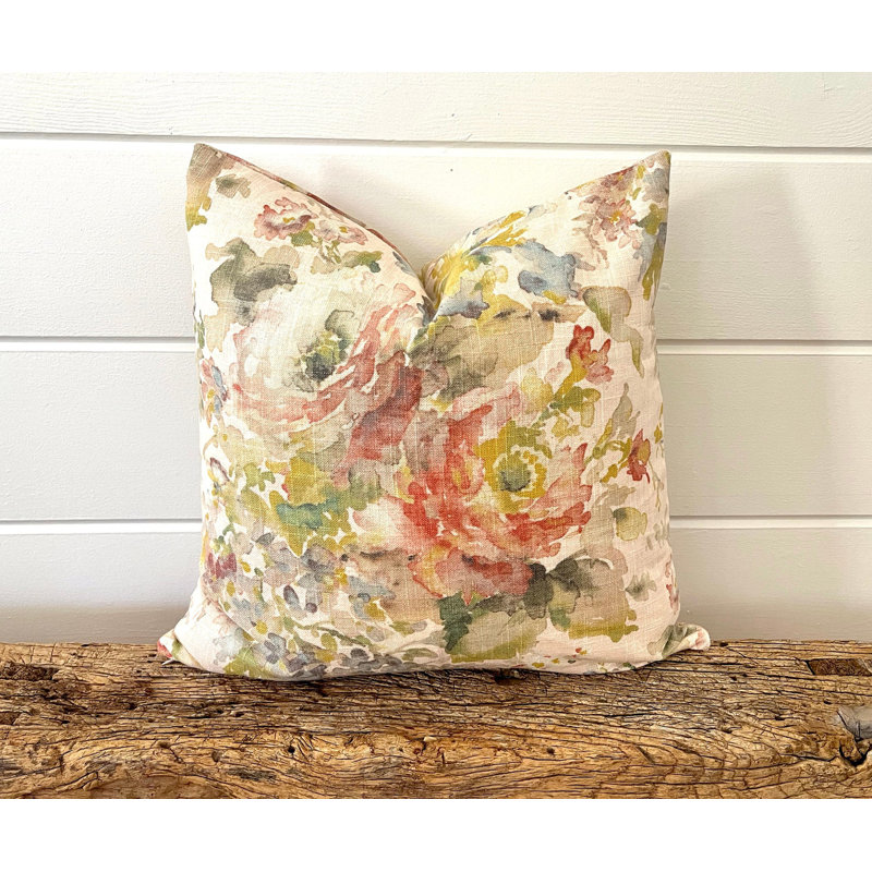 Housse de coussin en lin rose rosé, H 17 po x l 17 po