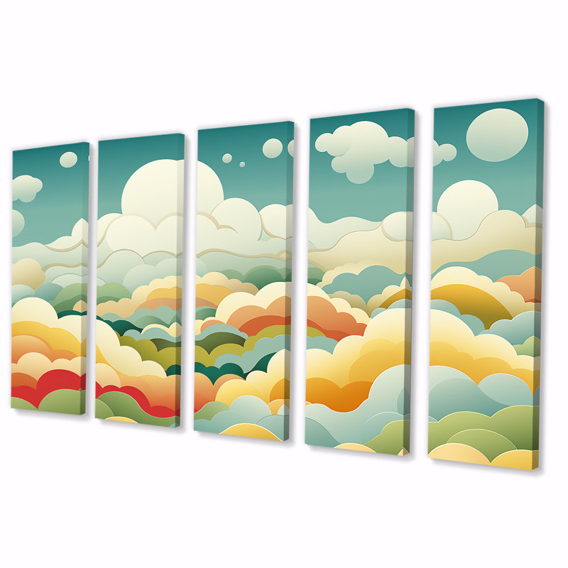 «Blue and Yellow Minimalisme Sky» - Art mural sur toile 5 pièces, H 28 po x l 60 po
