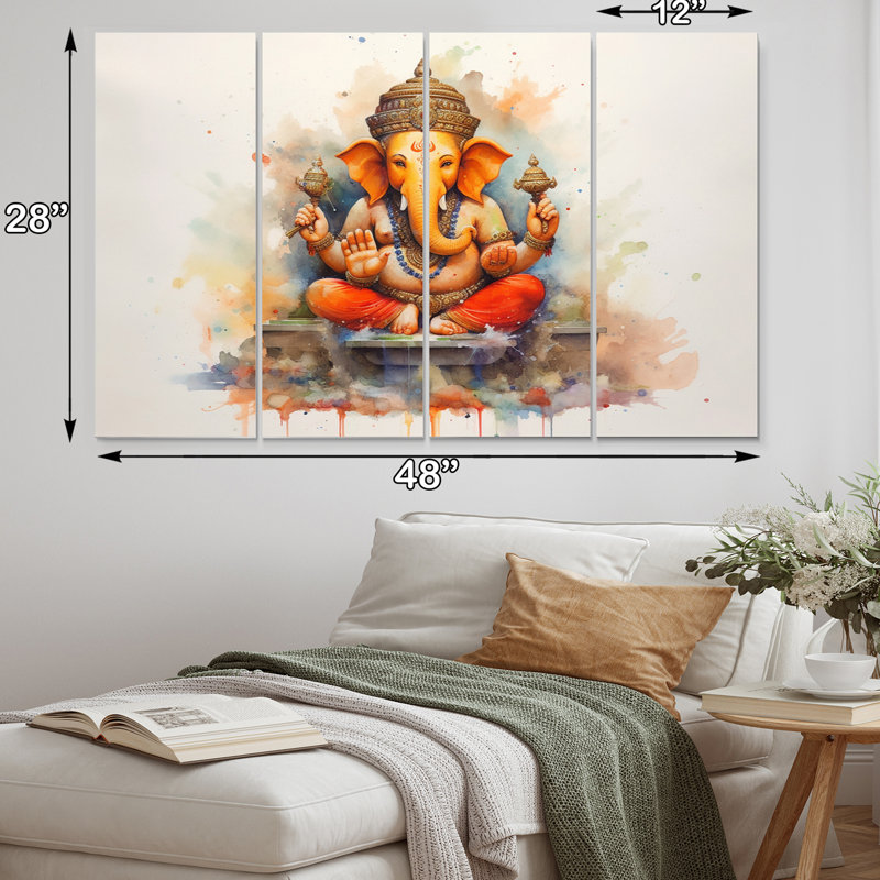 «Vibrant Hinduisim Elephant II», reproduction d'art sur toile - 4 panneaux