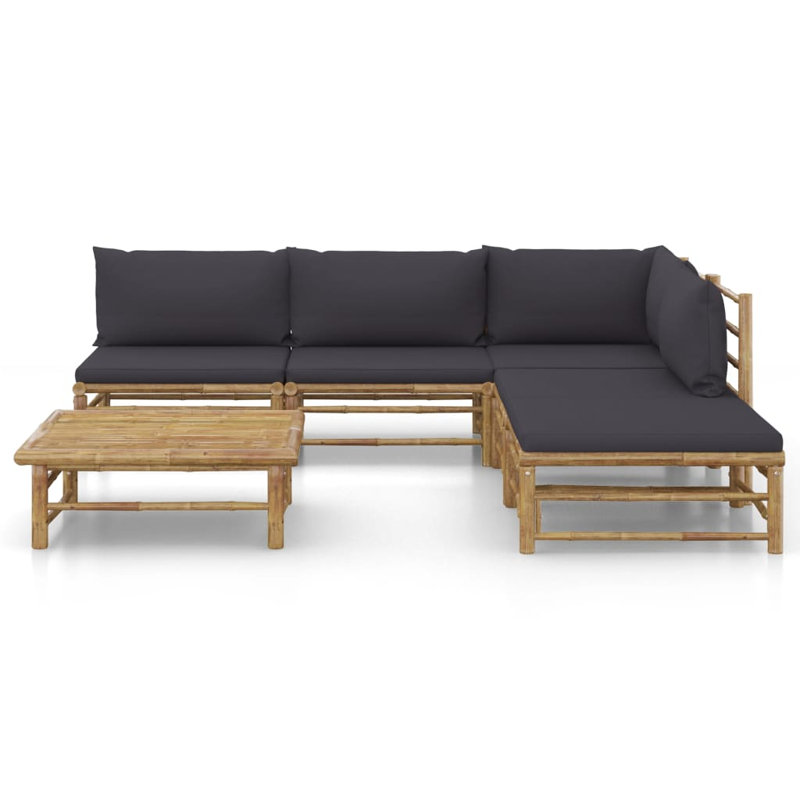 Ensemble de salon de jardin avec cadre en bambou gris foncé et coussins 100% polyester