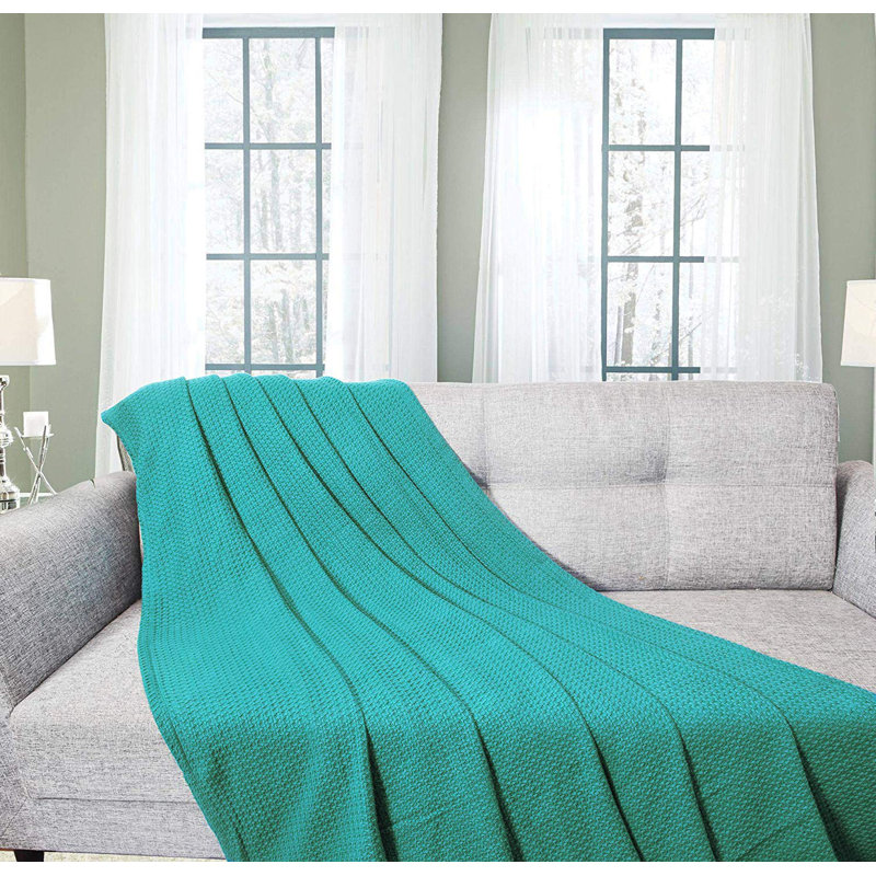 Couverture luxueuse en coton peigné, Simple, Bleu sarcelle
