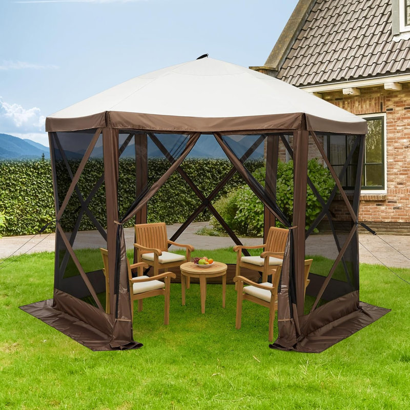 Tente de pavillon escamotable à 6 côtés avec pare-soleil imperméable et protégé contre les rayons UV