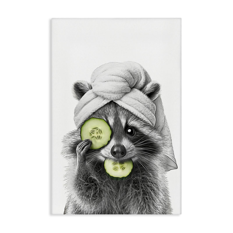«Raccoon Spa Day», art mural sur toile par Annalisa Latella, H 45 po x l 30 po