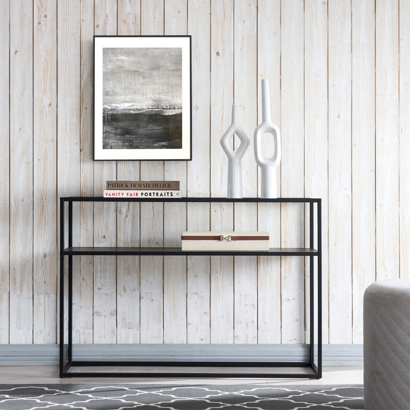 Duran 42'' Black Metal and Glass Console Table with Storage