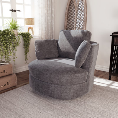 Slipcovered Swivel Accent Barrel Chair With 3 Pillows