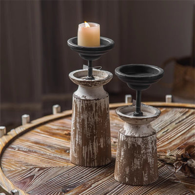11.02'' H Wood Tabletop Candlestick