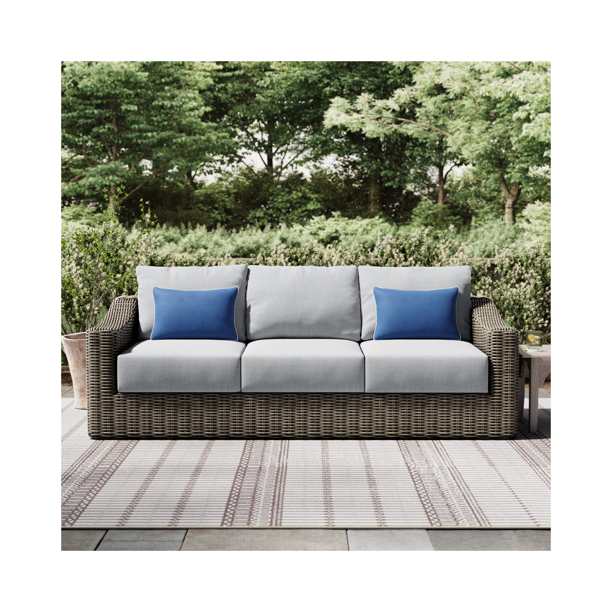 Damyanti 92.1'' Wide Straight Wicker Patio Sofa with Cushions, Light Beige