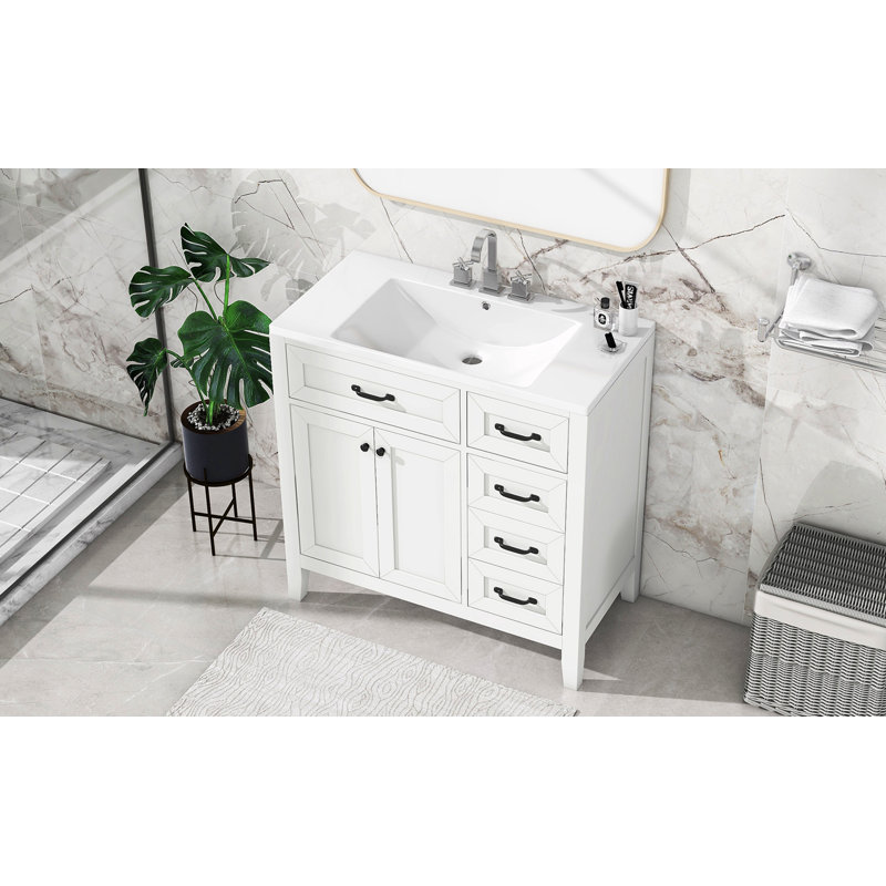 Ensemble de meuble-lavabo simple 36 po avec plateau en céramique Shaylea, Blanc