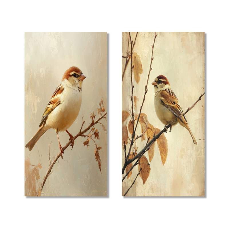 Curious Sparrow I - Birds, impression murale 2 pièces en métal, 40" H x 40" W