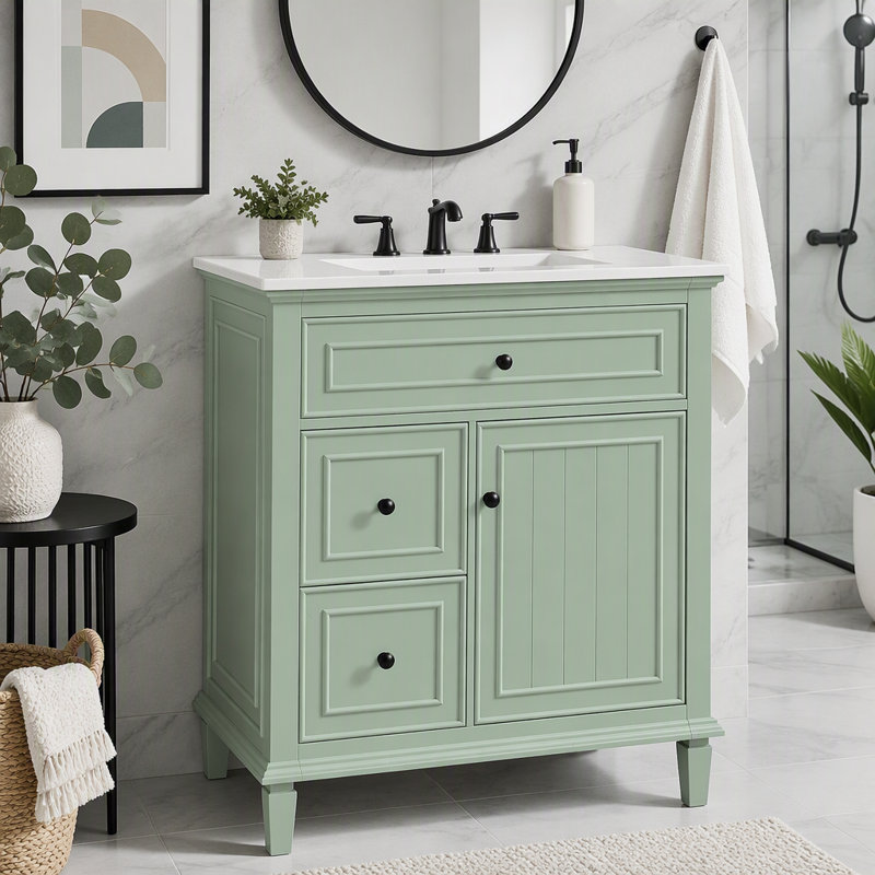Meuble-lavabo de 30 po avec lavabo et rangement intelligent, Vert, 30